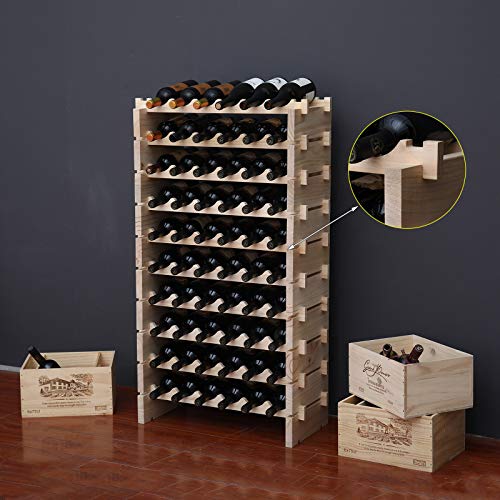 Wine Rack Solid Wood Stackable Storage Wooden Wine Rack Wine Cabinet (Natural Color / 60bottles)