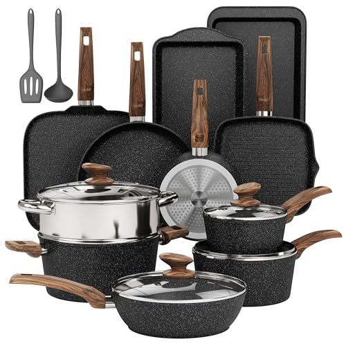 17 Piece Pots and Pans Set Non Stick (Black / 17 PCS Cookware Set)