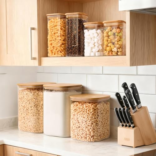 Glass Flour Containers with Bamboo Lids 1.6 (1.6Qt+4.6Qt)