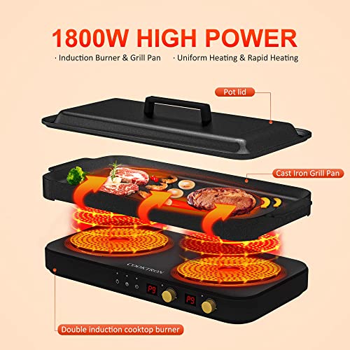 Portable Induction Cooktop 2 Burner with Griddle Pan (Double Induction Cooktop with Griddle Pan)