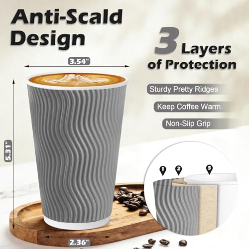500 Pack 16 oz Coffee Cups Disposable Insulated Paper Cup Gray (Gray / 16 oz-500)