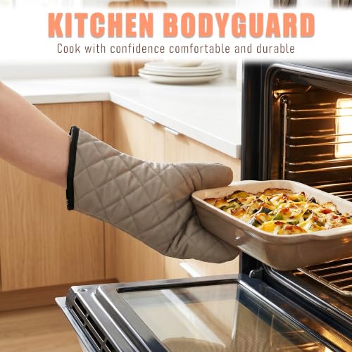 Grey 13" Quilted Oven Mitts 1 Pair Flame Heat Resistant (Gray / 13 inch)
