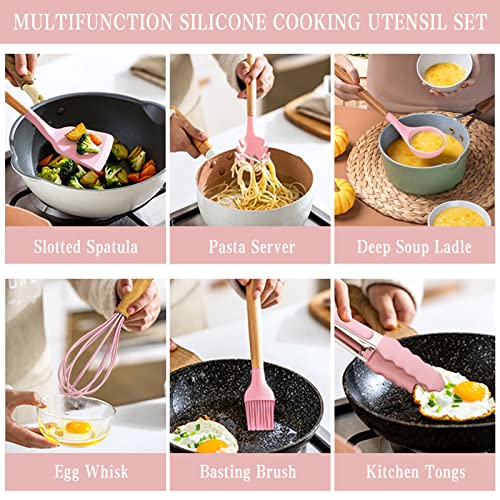 Silicone Kitchen Utensils Set (Pink)