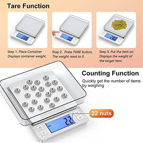 Upgraded Small Food Scale with 0.1 g (0.1g/3kg Silver)