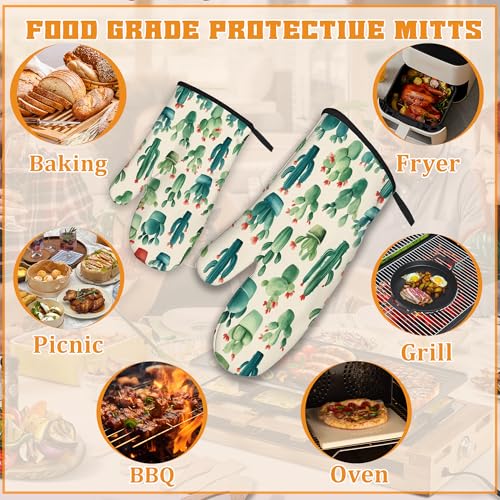 Cactus Succulent Flower Oven Mitts and Pot Holders Set (4 Count)