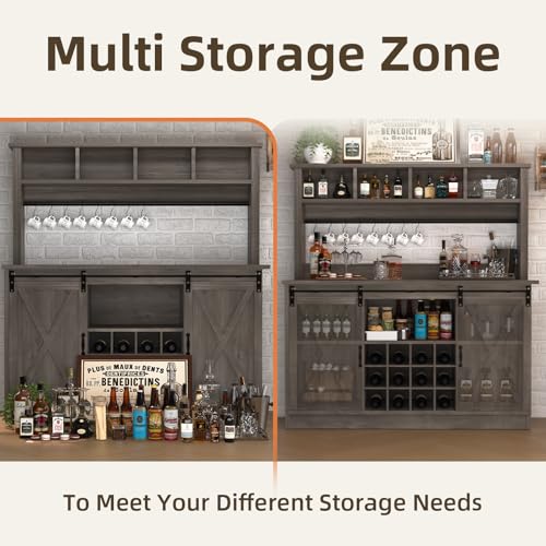 55” Farmhouse Coffee Bar with 4 Tier Storage Hutch (55.1Inch / Grey)