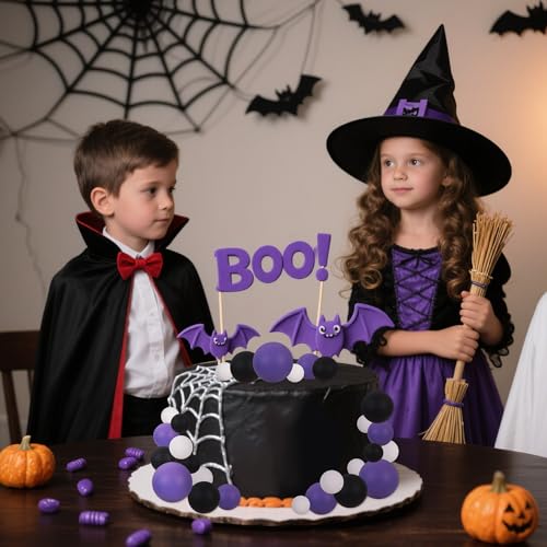 40 pcs Foam Ball Halloween Cake Toppers with Sticks Perfect for Graduation Halloween Cake Decor Birthday Graduation Congrats 2026 Cake Decoration Wednesday Theme Party (40-black White Purple)