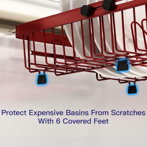 Red Expandable Dish Drying Rack Over The Sink with Anti Slip Grip (Red / For 13-30" W Sink)