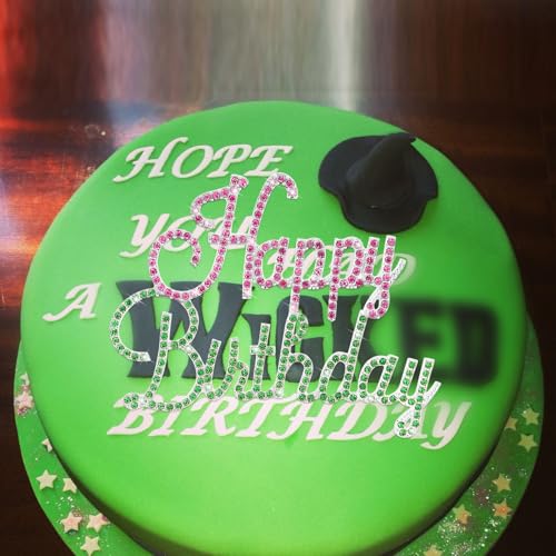 Happy Birthday Cake Topper Pink & Green Rhinestones Witch MovieThemed Cake Topper for Birthday Party Decorations