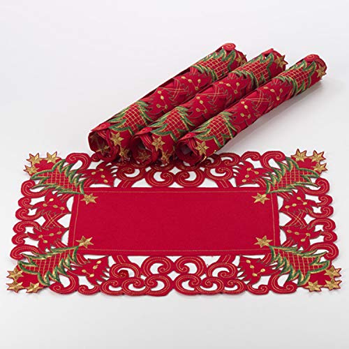 Pandoro Collection Holiday Christmas Tree Tablecloth (Red / 14"x20" Placemat-Set of 4)
