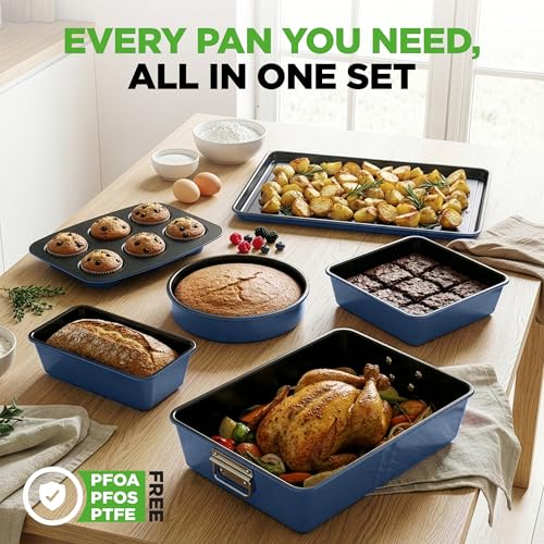 8 Piece Nonstick Stackable Bakeware Set (Blue)