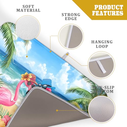 Summer Flamingos Dish Drying Mat 18x24 inch Tropical Beach Microfiber Washable Dish Rack Mats Drainer Pad for Counter Kitchen Table Decor (Summer Flamingos / 18" x 24")
