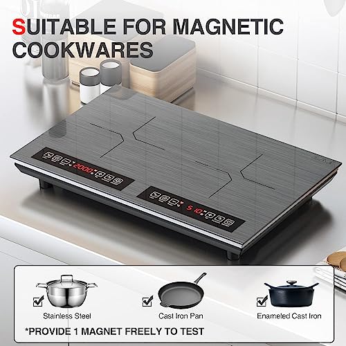 Double Induction Cooktop 2 Burner 110V 4000W Portable Table Stove (Silver)