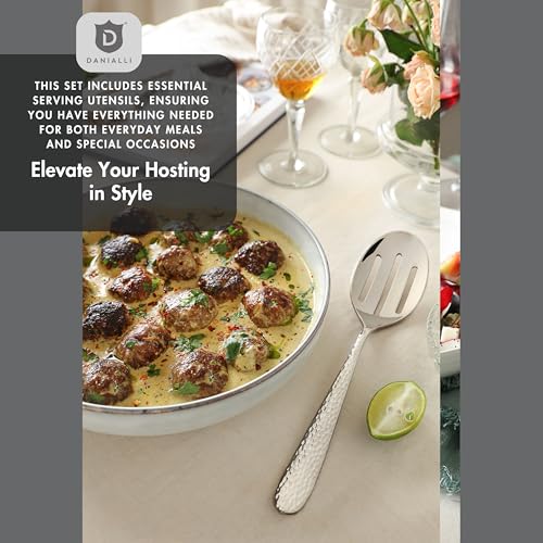 Hammered Silverware Set with Serving Utensils (45-Piece Including a Serving Set)