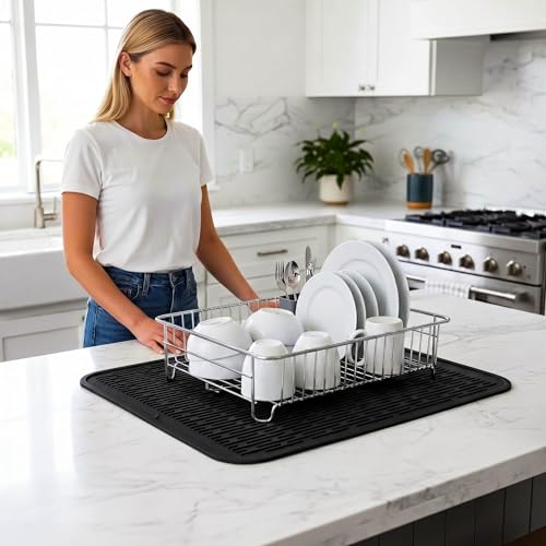 Silicone Dish Drying Mat for Multiple Usage (Black / 24"L x 18"W)