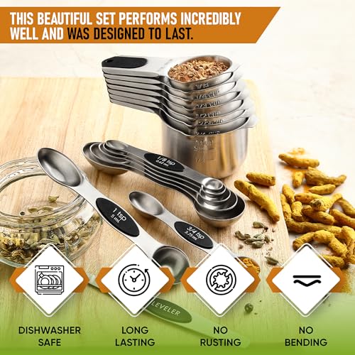 Magnetic Measuring Cups & Spoons Set of 15 with Levelers