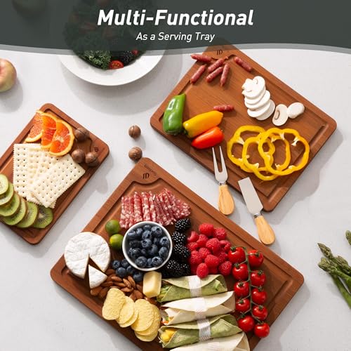 3 Packs Bamboo Cutting Board Set with Non Slip Feet and Over Sink Nice Solid Thick Wood Juice Groove Chopping Board Extra Large Big Small Best Hardwood Counter Organic Vegetable Kitchen Gadgets (3 Pack / Brown)