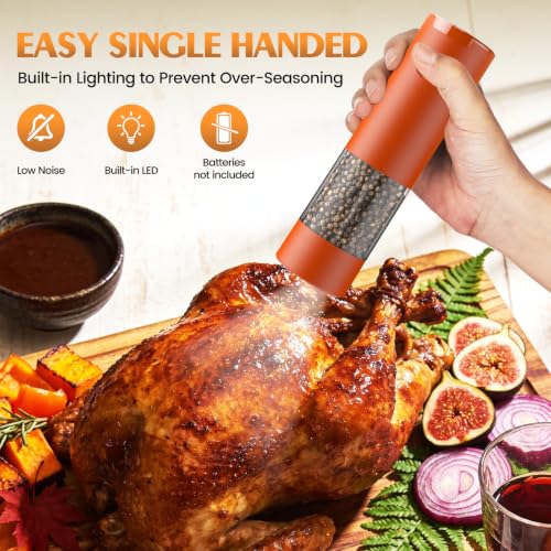 Electric Salt and Pepper Grinder Set Automatic Battery Pepper Mill Shakers Adjustable Coarseness Upgraded Larger Capacity with Led Home and Kitchen Appliances (Wine Red)