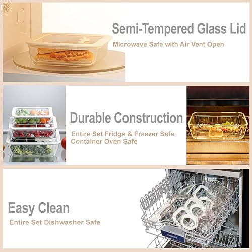 Glass Food Container Set with Silicone Glass Lid (White Sand-RT)