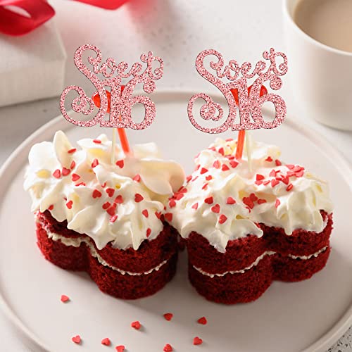 24 Pack 16th Birthday Cupcake Toppers Glitter Sixteen Happy Sweet 16 Cupcake Picks Cheers to 16 Years Old Cupcake Decorations for 16th Birthday Anniversary Party Cake Supplies Rose Gold (24 Count)