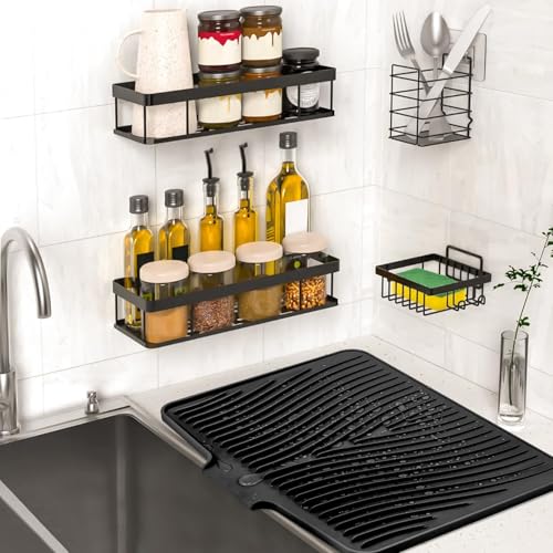 Silicone Dish Drying Mat for Kitchen Counter (Black-1pc / 20" x 15")
