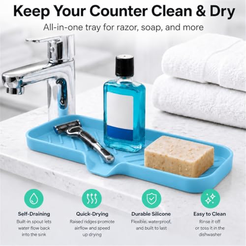 Silicone Soap Dish with Drain Spout (Light Blue / L(12"×4"))