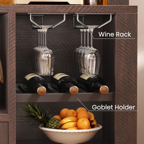 73" Tall Arched Bakers Rack with Power Outlet and LED Light (Brown)