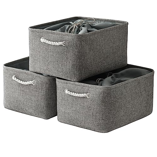 Fabric Storage Bins Baskets for Organizing (Grey / 3PCS/X Large -17.7Lx13.8Wx9.8H)