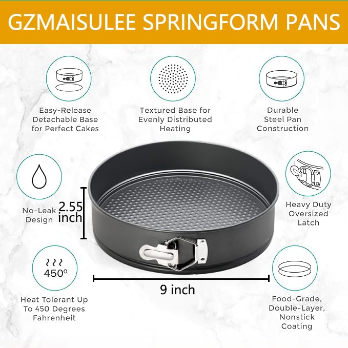 9 Inch Springform Pan Baking Pans Round Leakproof Nonstick Removable Bottom Bakeware for Cake (Round / 9 Inch)