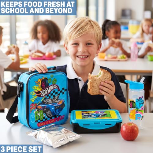 Hot Wheels Boys Lunch Box 3Pc Set (Multi Hot Wheels)