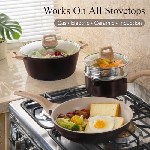 21pcs Ceramic Cookware Sets (Dark Mocha / 21 Piece)