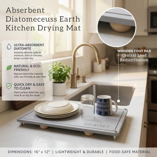 Large Dish Drying Stone Mat for Kitchen 24"x16" Light Gray (Light Gray / 24" x 16")