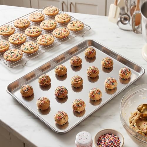 18x13 Inch Stainless Steel Baking Half Sheet with Cooling Rack Set (17.6x13x1)