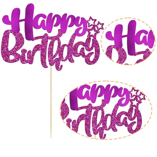1Pcs Happy Birthday Cake Topper Glitter Happy Birthday Cake Pick Decorations for Celebrating Baby Shower Theme Kids Boys Girls Anniversary Party Decorations Supplies Purple (Style 2 / Purple)