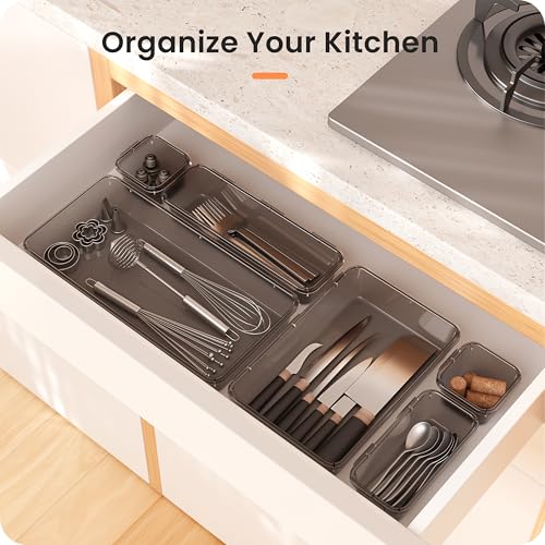 Military Grade】 Drawer Organizer for Vanity Bathroom Makeup Desk (Clear Black)