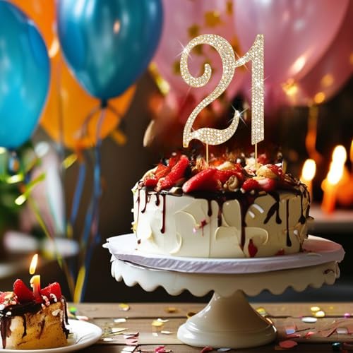 Cake Topper Gold Rhinestone Cake Topper 21st Birthday Decorations (21)