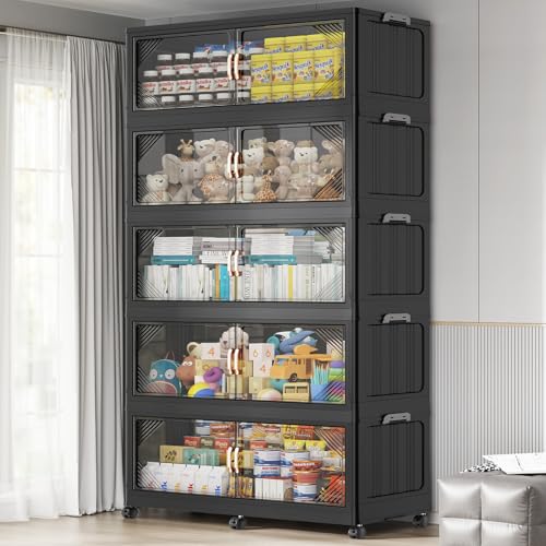 V60 1100QT Plastic Stackable Storage Bins with Lid (Black / 220QT-5Pack)
