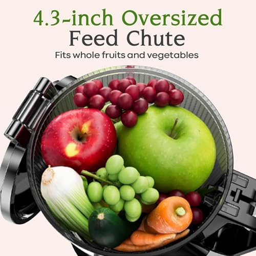 Cold Press Juicer 200W Masticating Slow Juicer 4.3" Large Feed Chute Fit Whole Fruits Vegetables (Silver)
