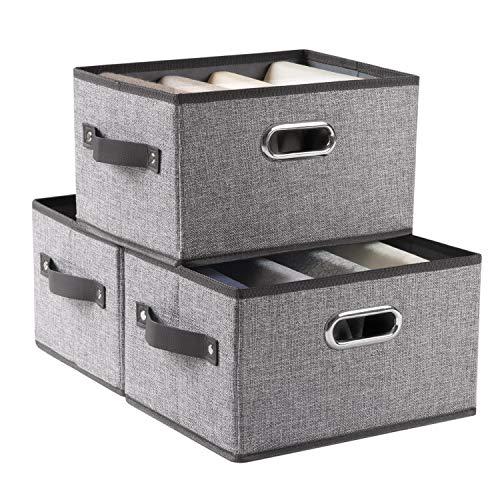 Fodable Storage Bins for Closet [3 (Grey&black Trim / Medium(3-Pack))