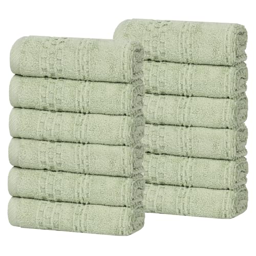 Playa Zero Twist Cotton Medium Weight Small Towels (12 Piece Washcloth / Green)