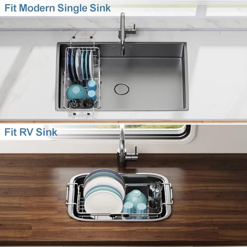 Small Over the Sink Dish Drying Rack (Silver / For 10"-30"W Sink, Expandable | 9"W Rack)