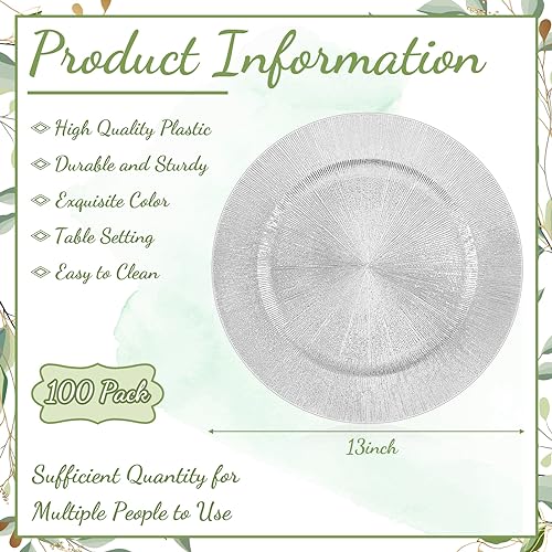 100 Pcs Silver Charger Plates Bulk (Modern Style / Silver)