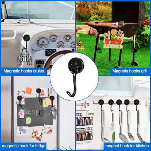 Magnetic Hooks Magnet Hook for Cruise Cabins Fridge 80LBS 6Pack (Black / 0.98in)