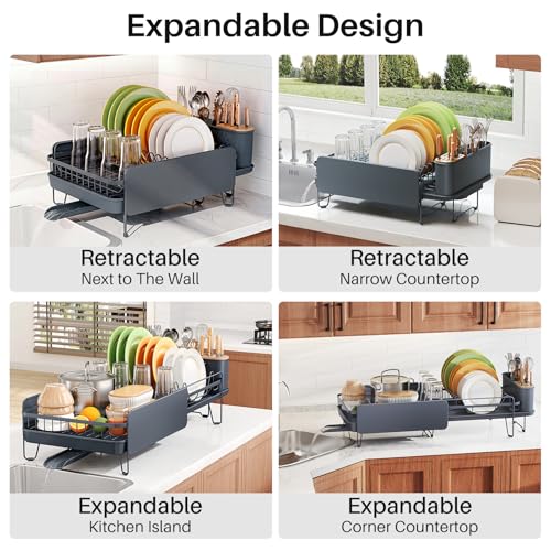 Large Dish Drying Rack for Kitchen Counter (Gray)