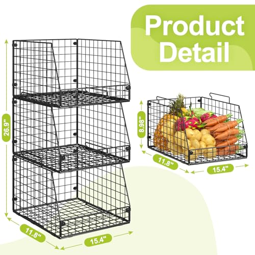 3 Pack XXL Stackable Wire Baskets (4 Count)