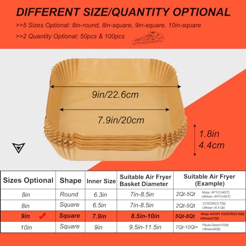 200PCS 9 Inch Disposable Air Fryer Liners for 5 to 8Qt Airfryer