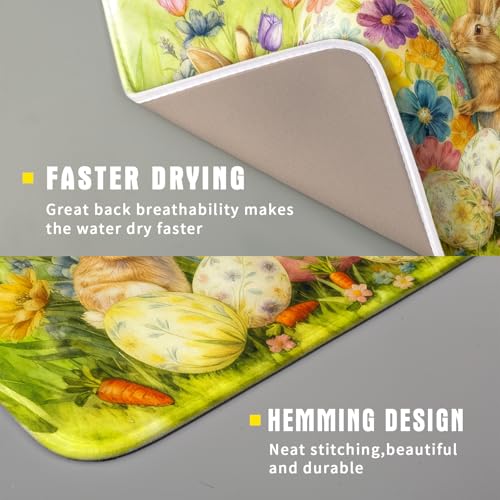 Easter Dish Drying Mat for Kitchen Counter Spring Bunny Microfiber Countertop Mat Small (Spring Bunny Green / 18" x 16")
