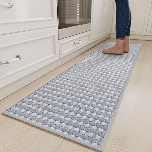 Long Kitchen Runner Rugs Kitchen Mat Non Slip Washable Gray 17"x71" (8.355 Sq Ft)