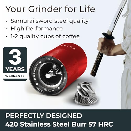 Premium Manual Coffee Grinder for Espresso (Goji Berry Metallic)