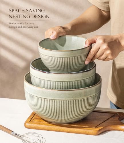 Ceramic Mixing Bowls Set of 3 (Desert Sage / Set of 3)